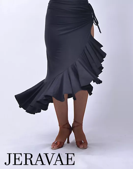 Long Sexy Asymmetrical Practice Skirt with Adjustable Ruched Tie and High Slit on One Side Sizes S-3XL in Black or Red PRA 895 i