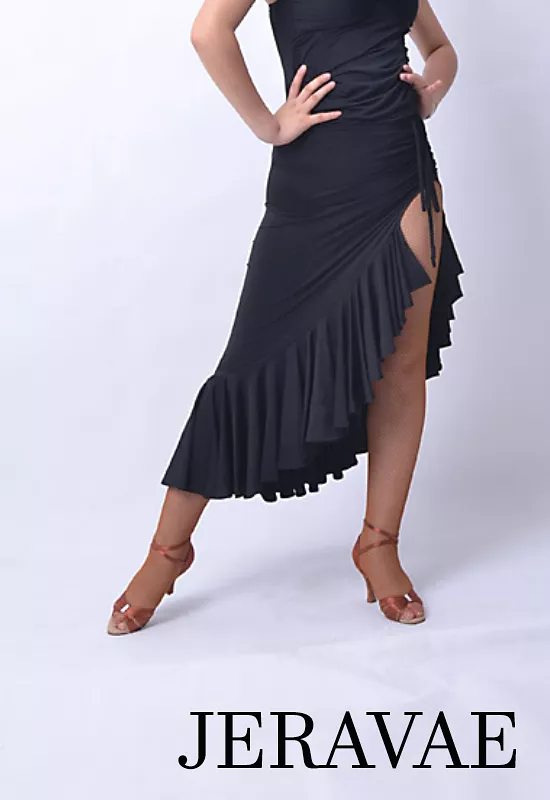 Long Sexy Asymmetrical Practice Skirt with Adjustable Ruched Tie and High Slit on One Side Sizes S-3XL in Black or Red PRA 895 i