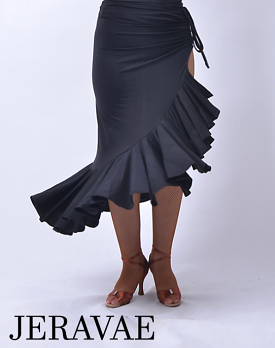 Long Sexy Asymmetrical Practice Skirt with Adjustable Ruched Tie and High Slit on One Side Sizes S-3XL in Black or Red PRA 895 i