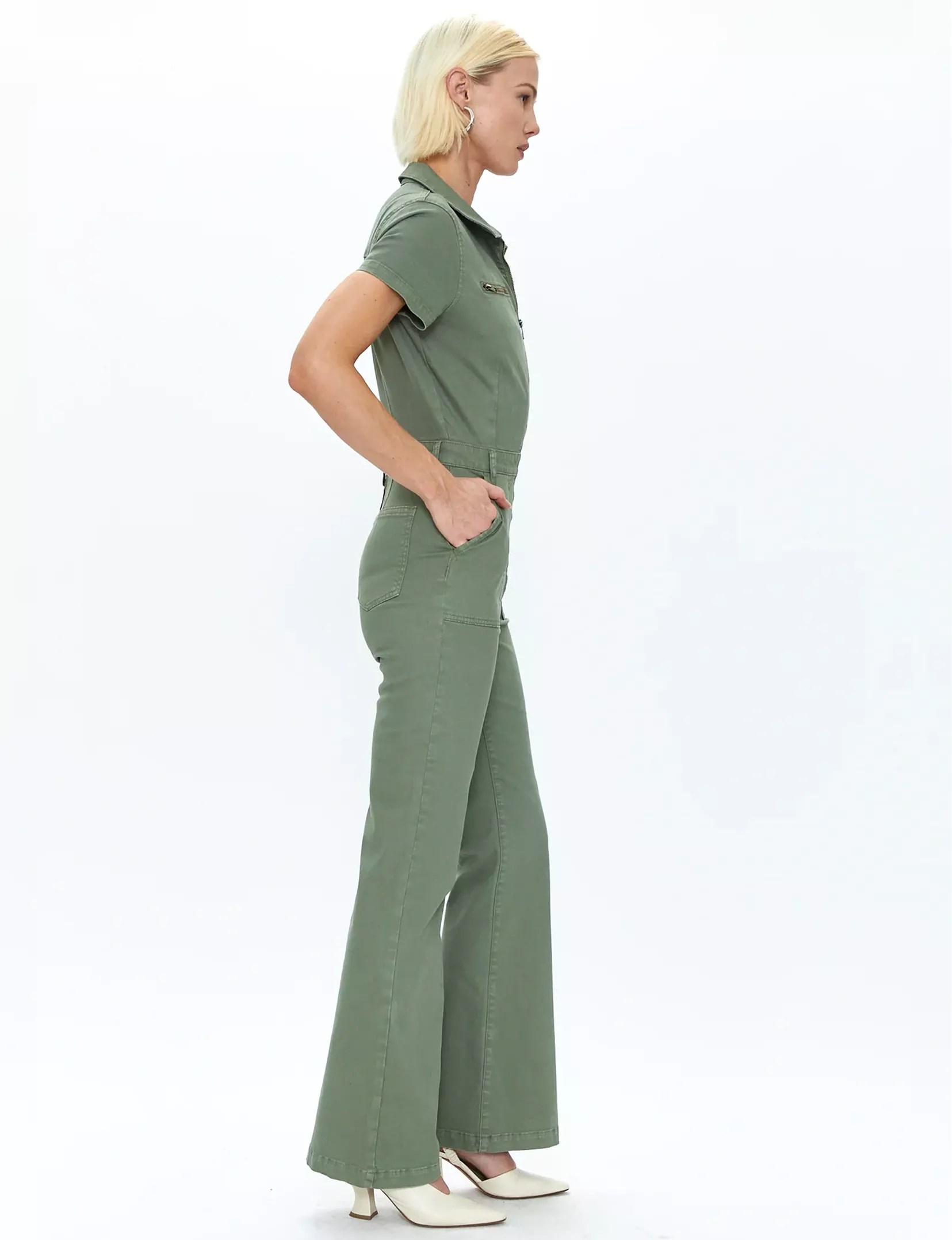 Martina Short Sleeve Flare Jumpsuit, Colonel