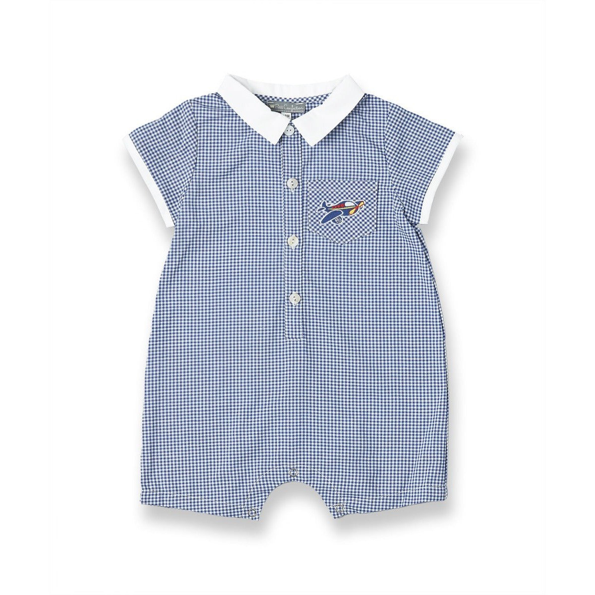 Navy Airplane Gingham Romper