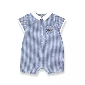 Navy Airplane Gingham Romper