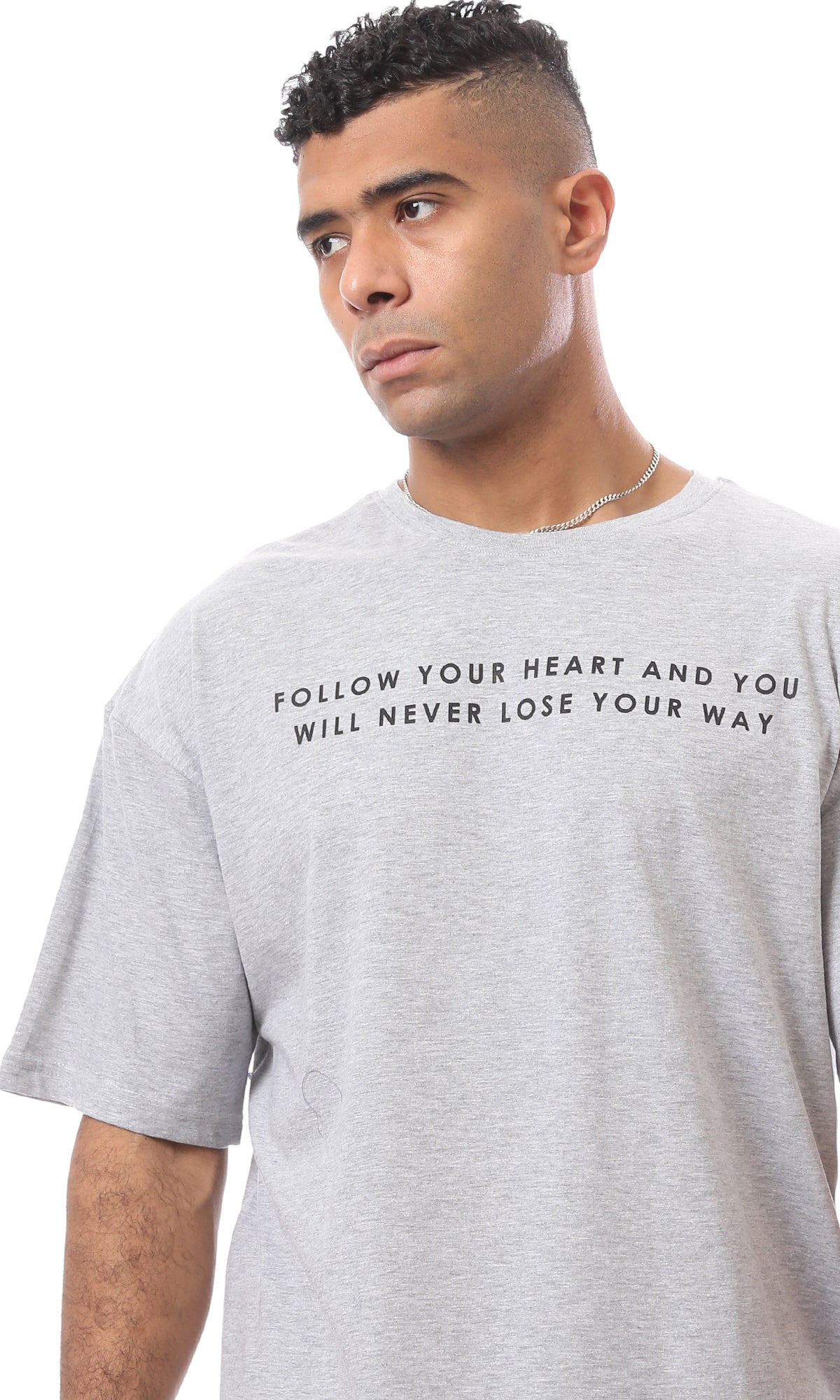 O163380 Follow Your Heart Slip On Heather Light Grey Tee