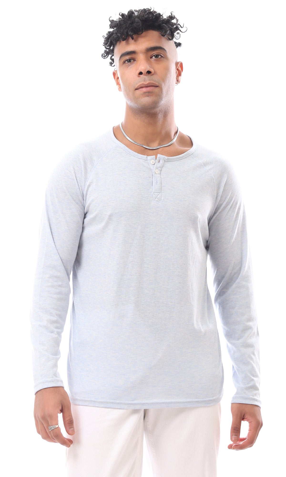 O171806 Heather Light Blue Slip On Long Sleeve Tee