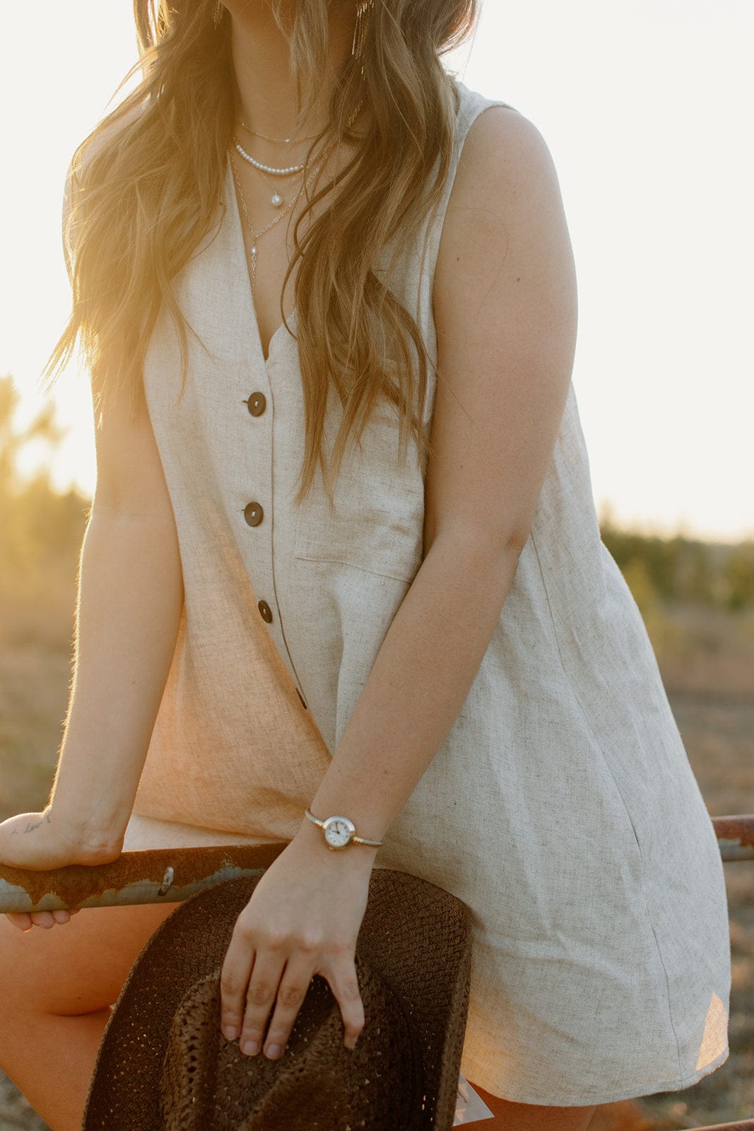 Oatmeal Linen Button Up Romper