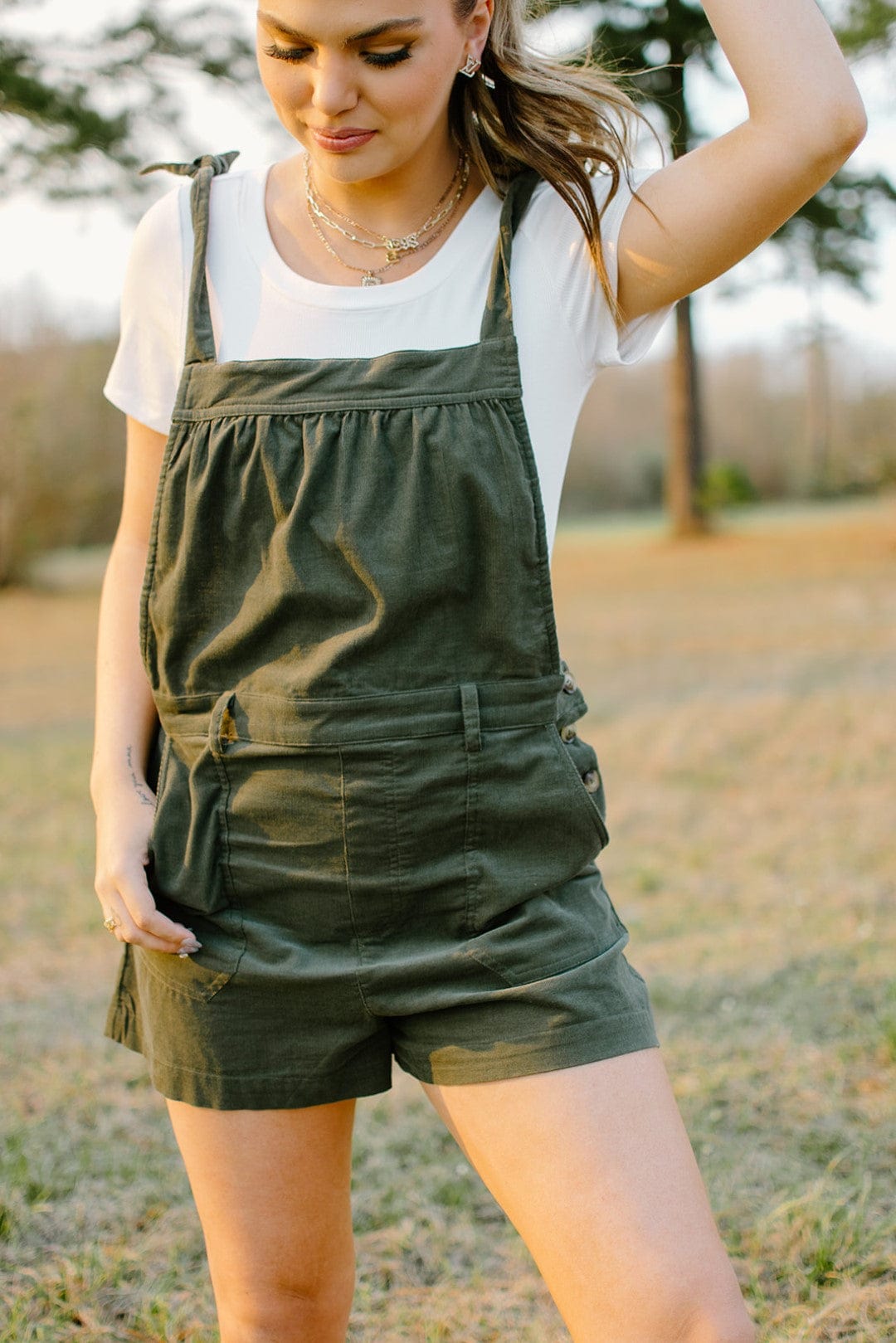 Olive Corduroy Overall Romper