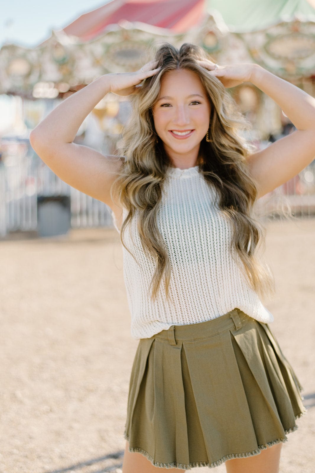 Olive Green Pleated Mini Skort