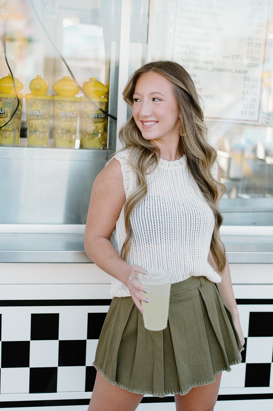 Olive Green Pleated Mini Skort