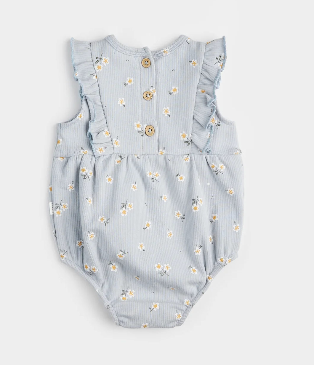 Petit Lem - Daisy Print Pearl Blue Bubble Romper