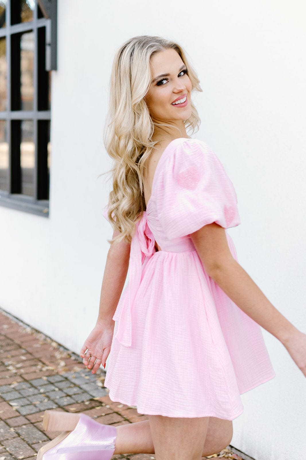 Pink Heart Patch Valentine Romper