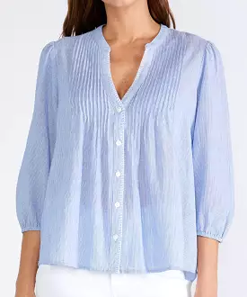 Pintuck 3/4 Sleeve Blouse - Chambray/Ivory