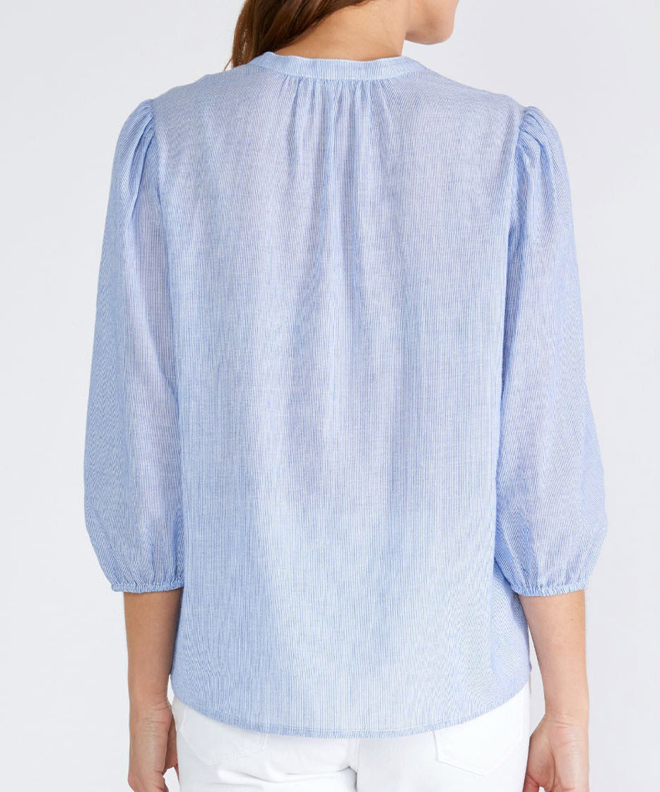 Pintuck 3/4 Sleeve Blouse - Chambray/Ivory