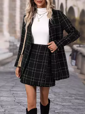 Plaid Single Button Blazer Skirt