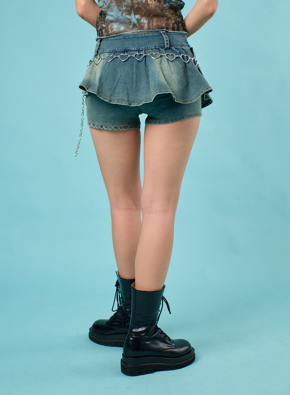 Pleated Denim Mini Skort IJ430