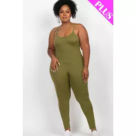 Plus Size Solid Bodycon Cami Jumpsuit