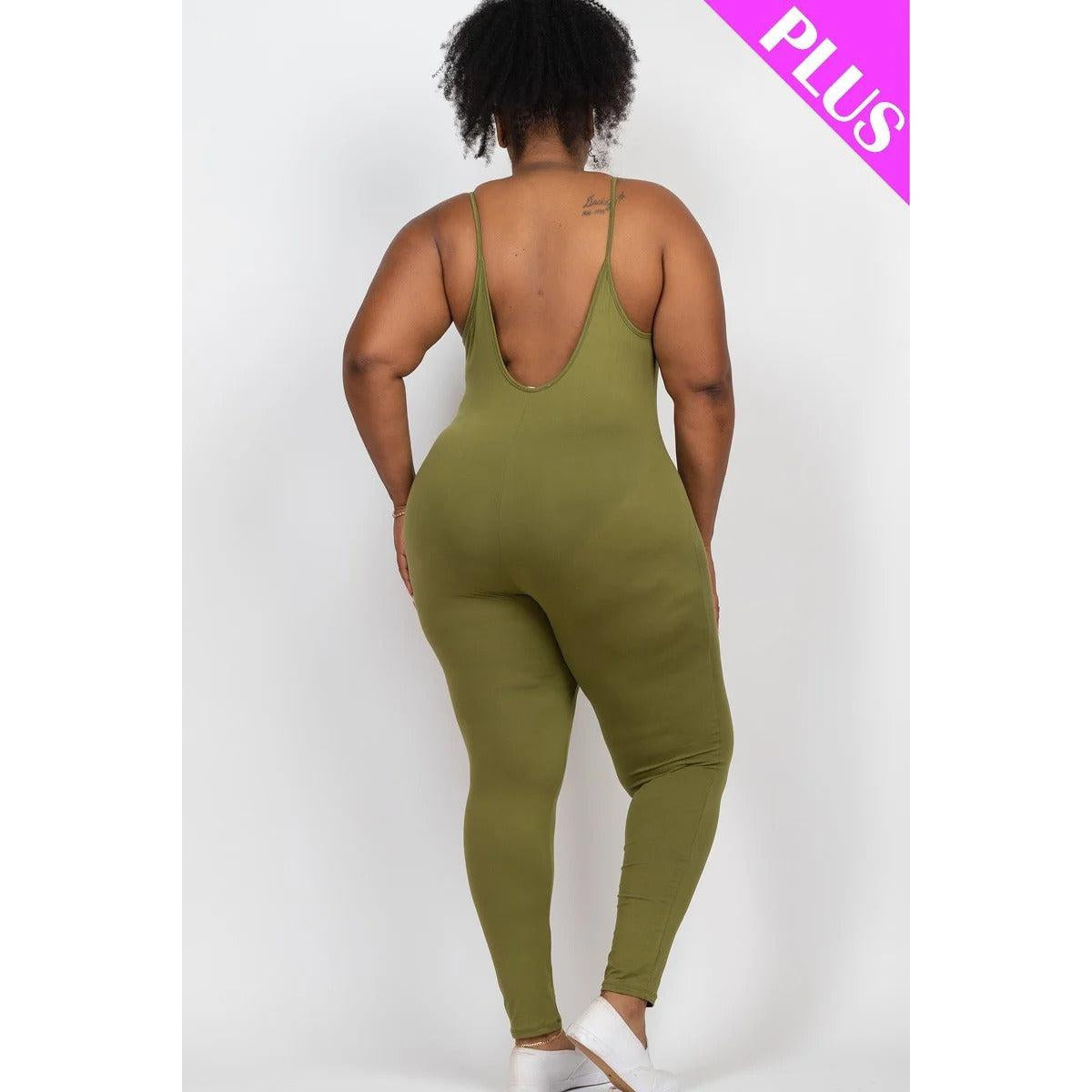 Plus Size Solid Bodycon Cami Jumpsuit