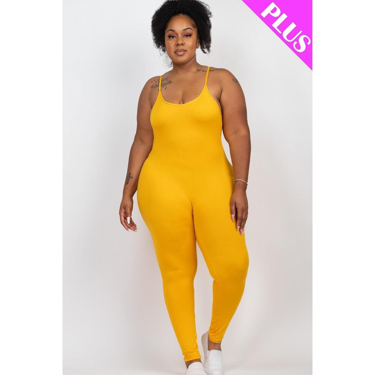 Plus Size Solid Bodycon Cami Jumpsuit