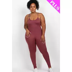 Plus Size Solid Bodycon Cami Jumpsuit