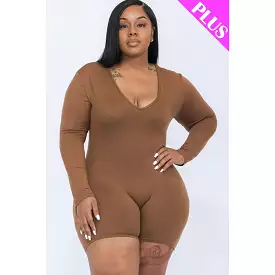 Plus V-neck Long Sleeve Bodycon Romper