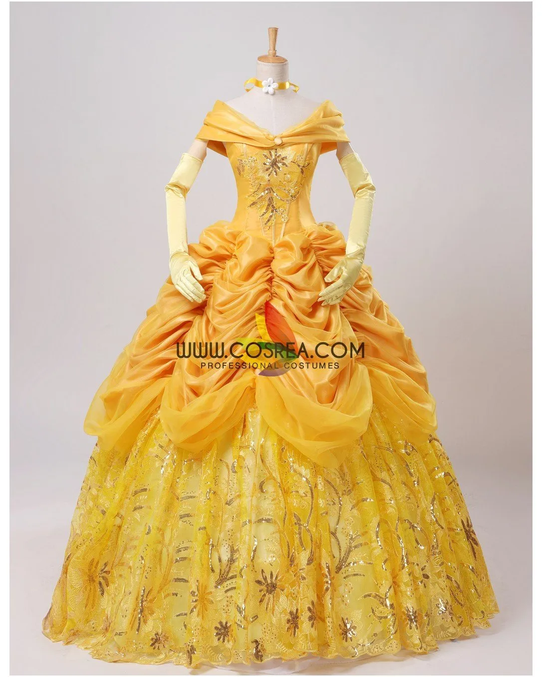 Princess Belle Amber Gold With Embroidery Accent Beauty And Beast Cosplay Costume