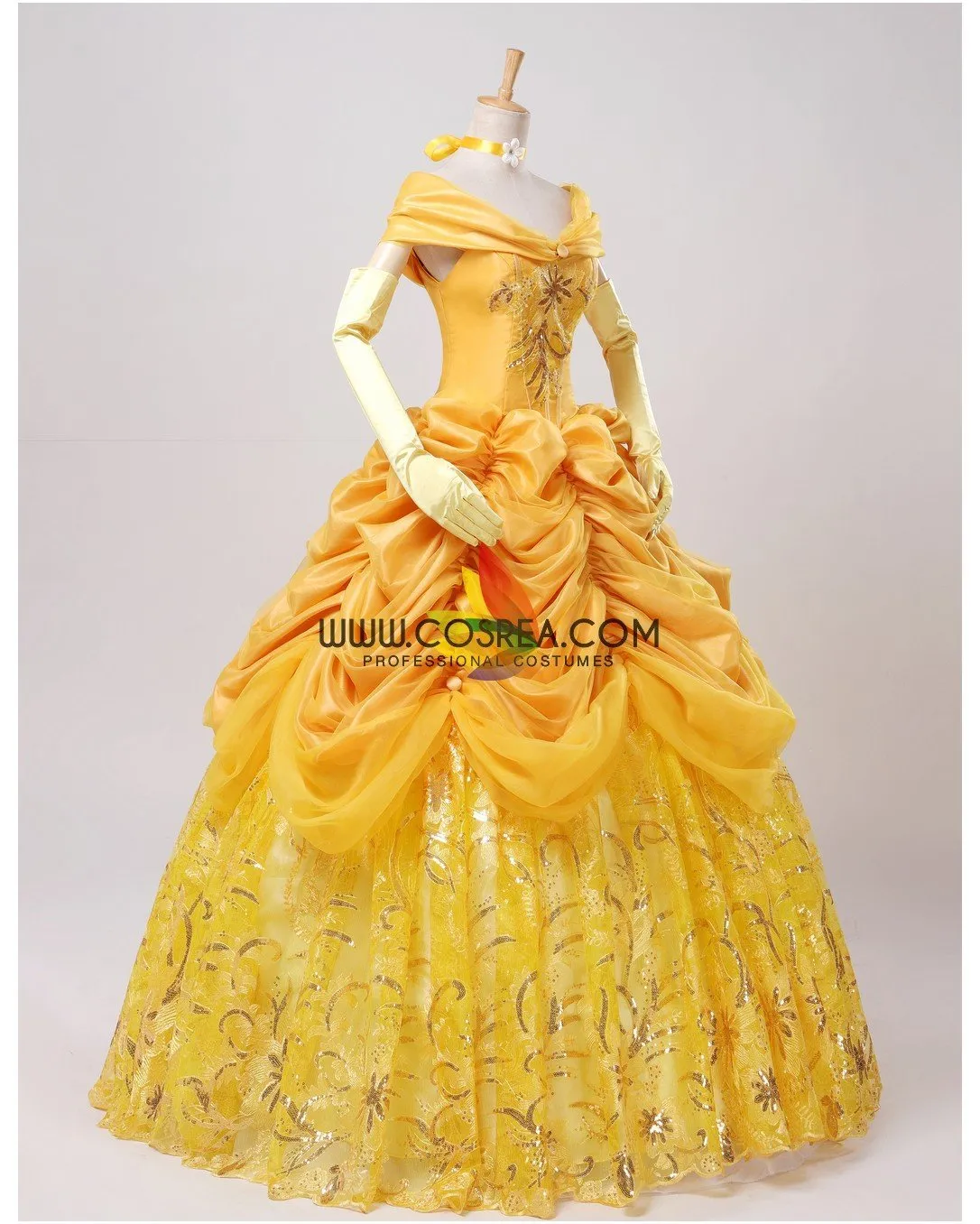 Princess Belle Amber Gold With Embroidery Accent Beauty And Beast Cosplay Costume