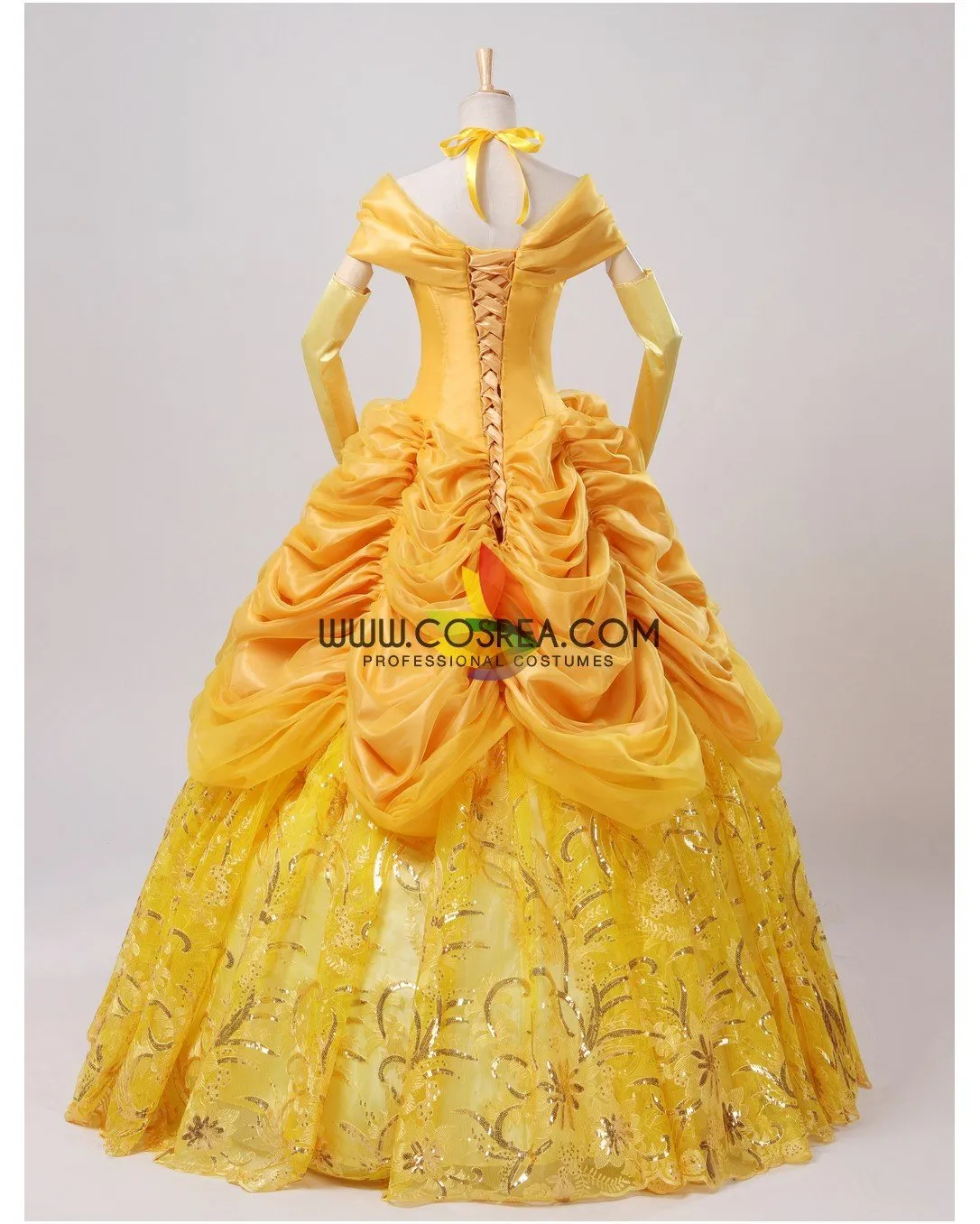 Princess Belle Amber Gold With Embroidery Accent Beauty And Beast Cosplay Costume