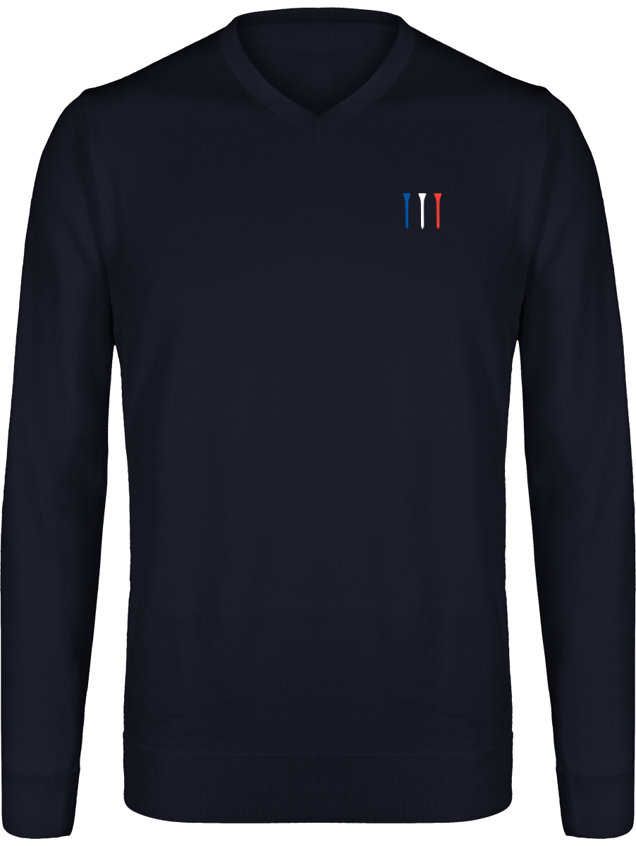 Pull en laine mérinos brodé TEES BLEU BLANC ROUGE