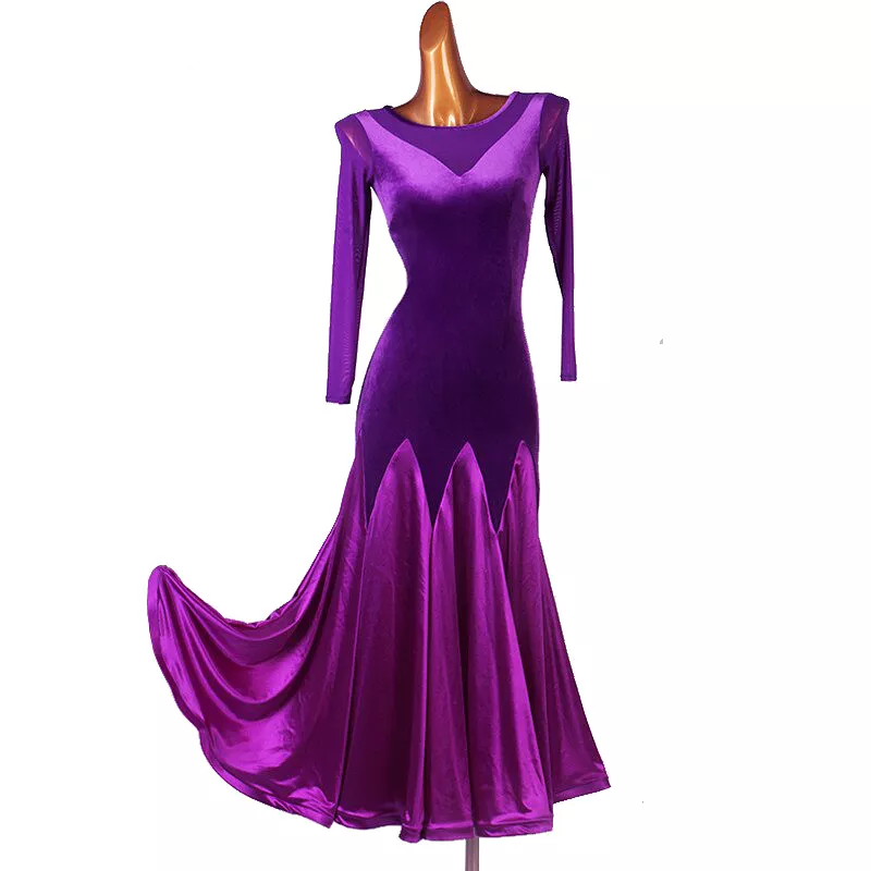 Purple or Black Velvet Ballroom Dress with Satin Skirt and Mesh Accent on Shoulder and Back PRA 774_sale