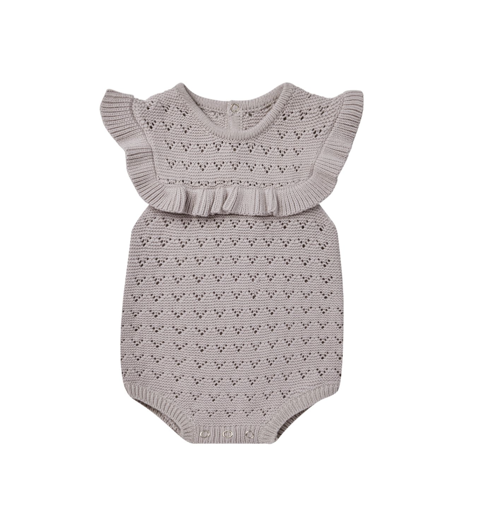 Quincy Mae - Lavender Pointelle Ruffle Romper