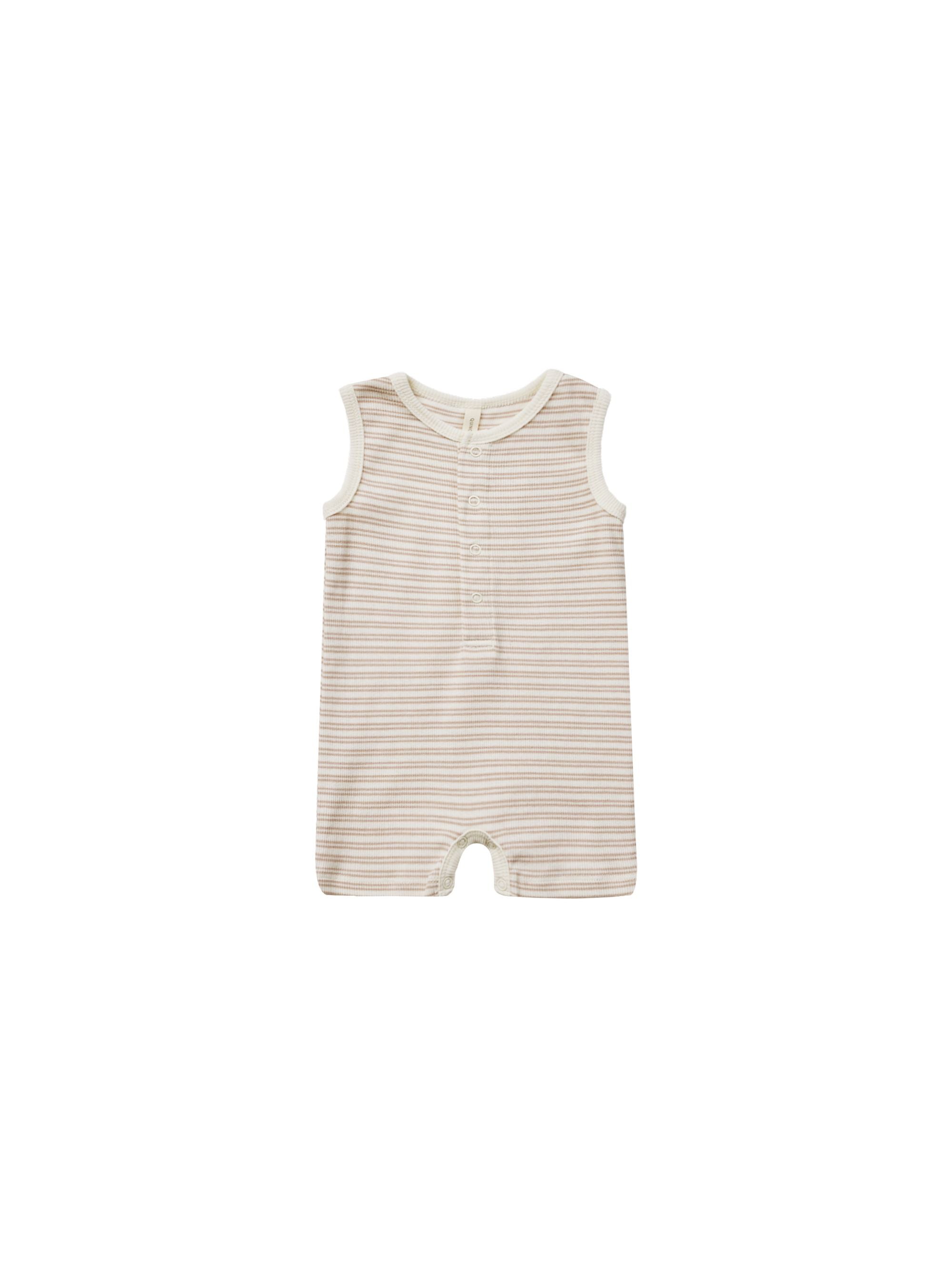 Quincy Mae - Oat Stripe Henley Romper