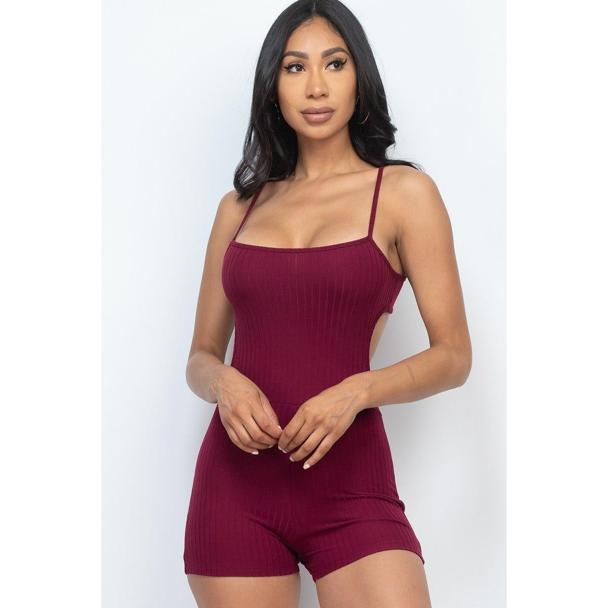 Ribbed Sleeveless Back Cutout Bodycon Active Romper