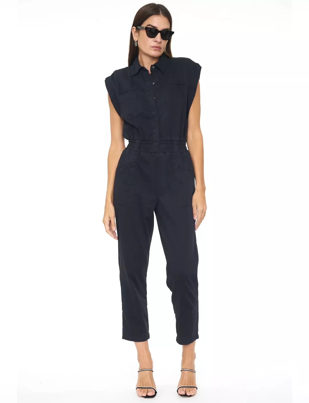 Rosie Shoulder Pad Jumpsuit, Fade To Black