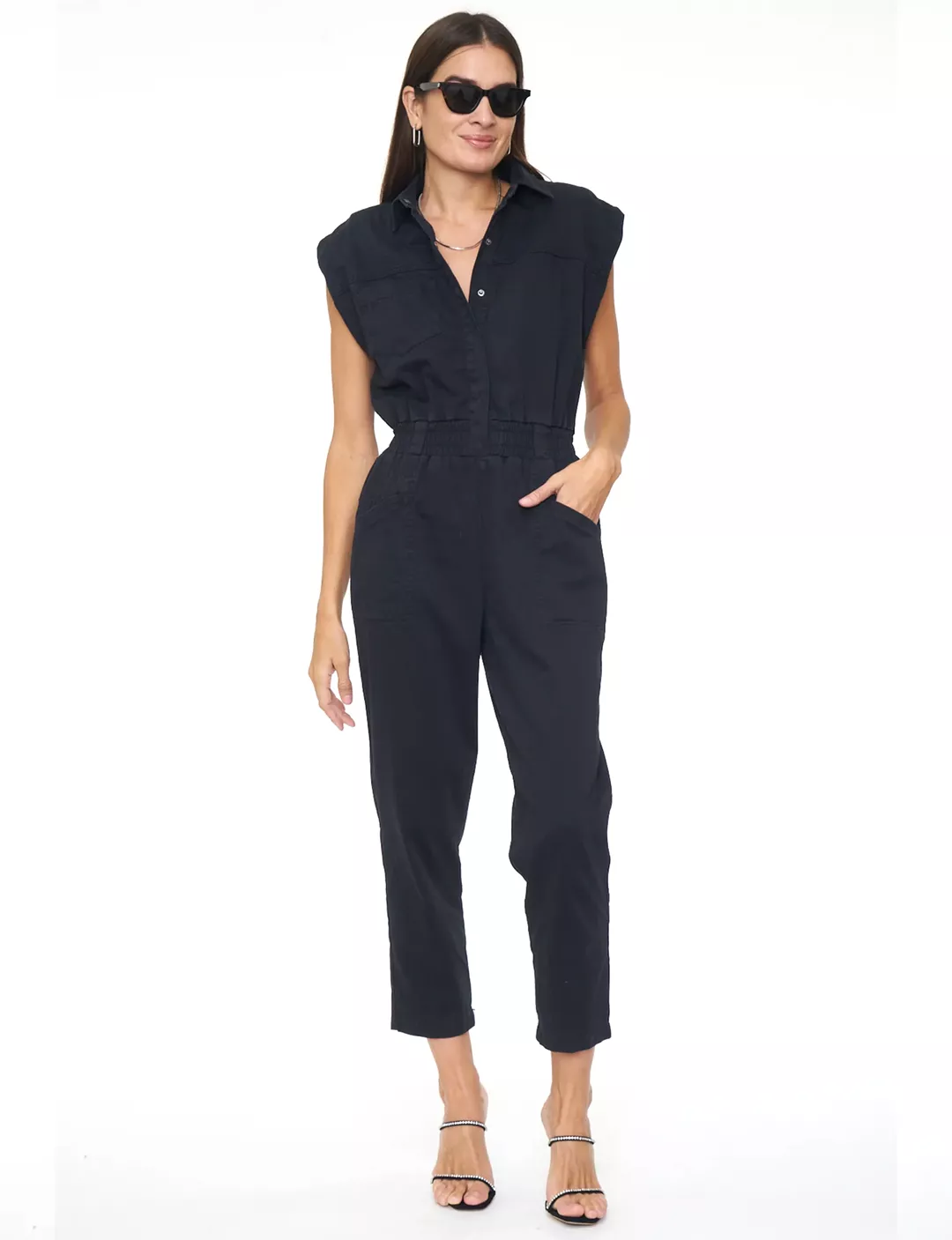 Rosie Shoulder Pad Jumpsuit, Fade To Black