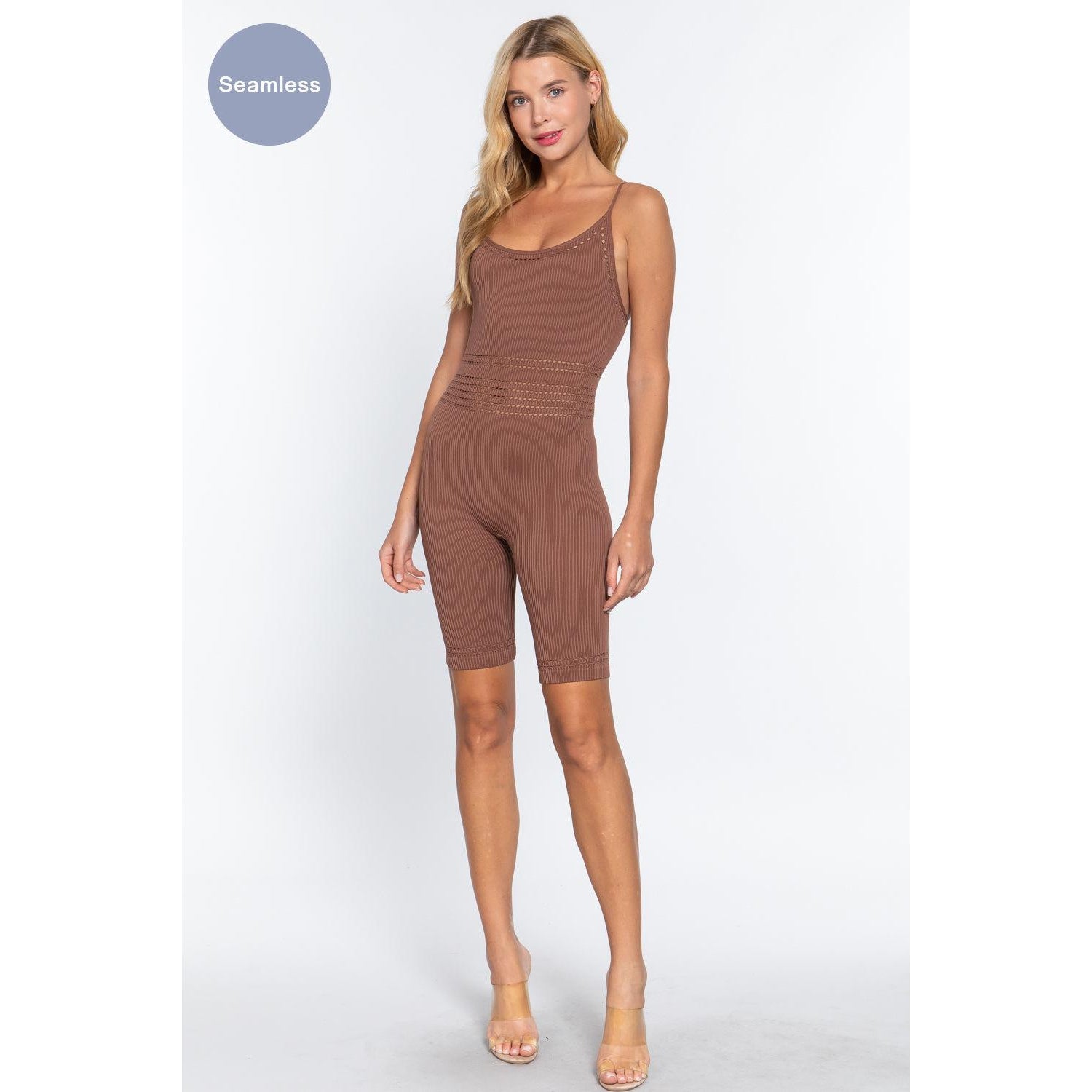 Round Neck Pointelle Detail Seamless Rib Romper