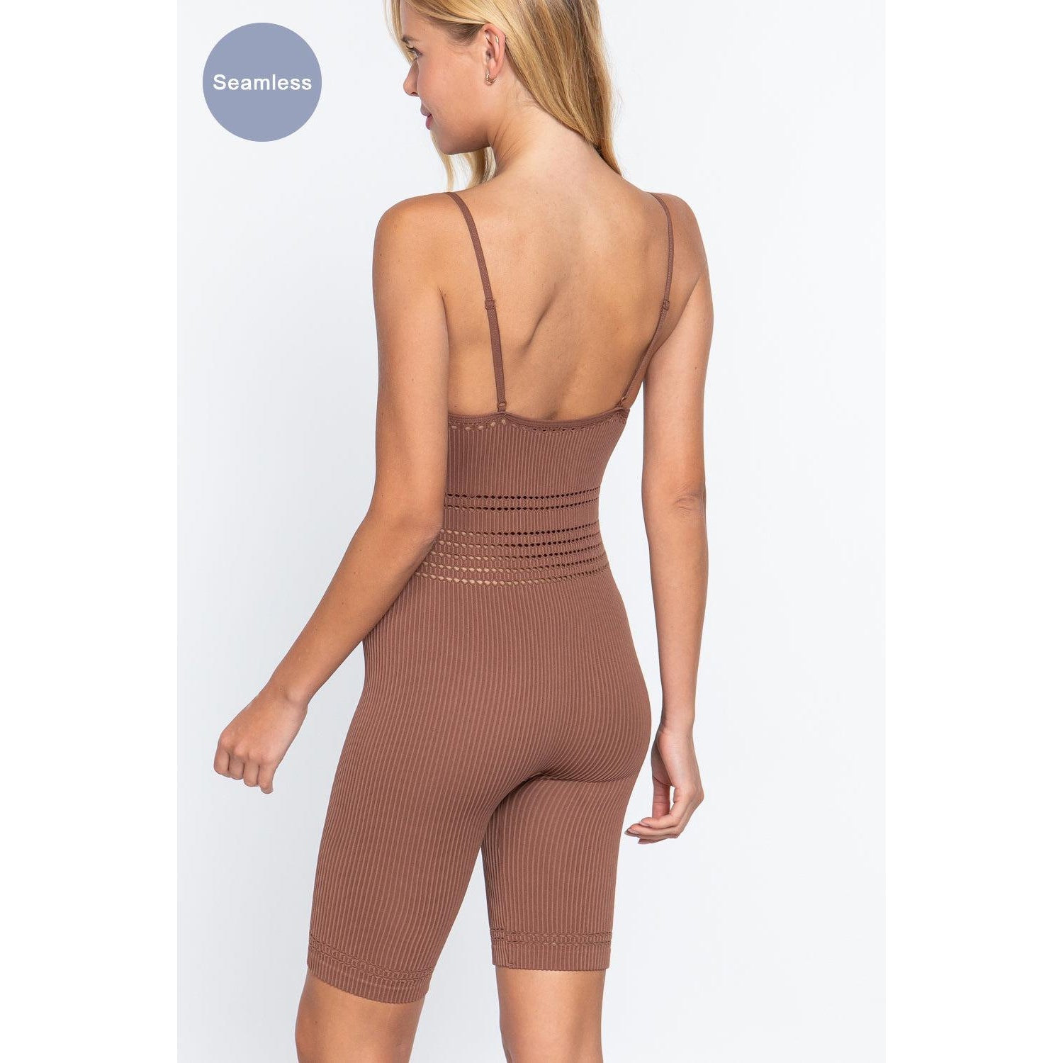 Round Neck Pointelle Detail Seamless Rib Romper