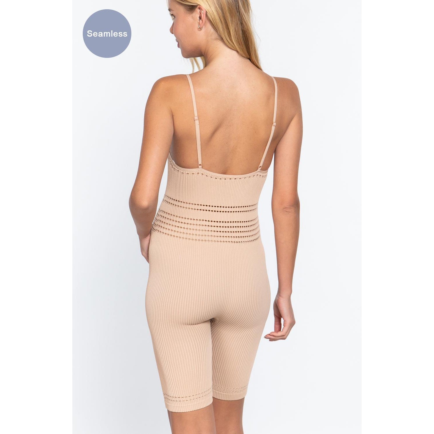 Round Neck Pointelle Detail Seamless Rib Romper