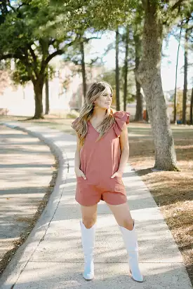 Rust Ruffle Sleeve Romper