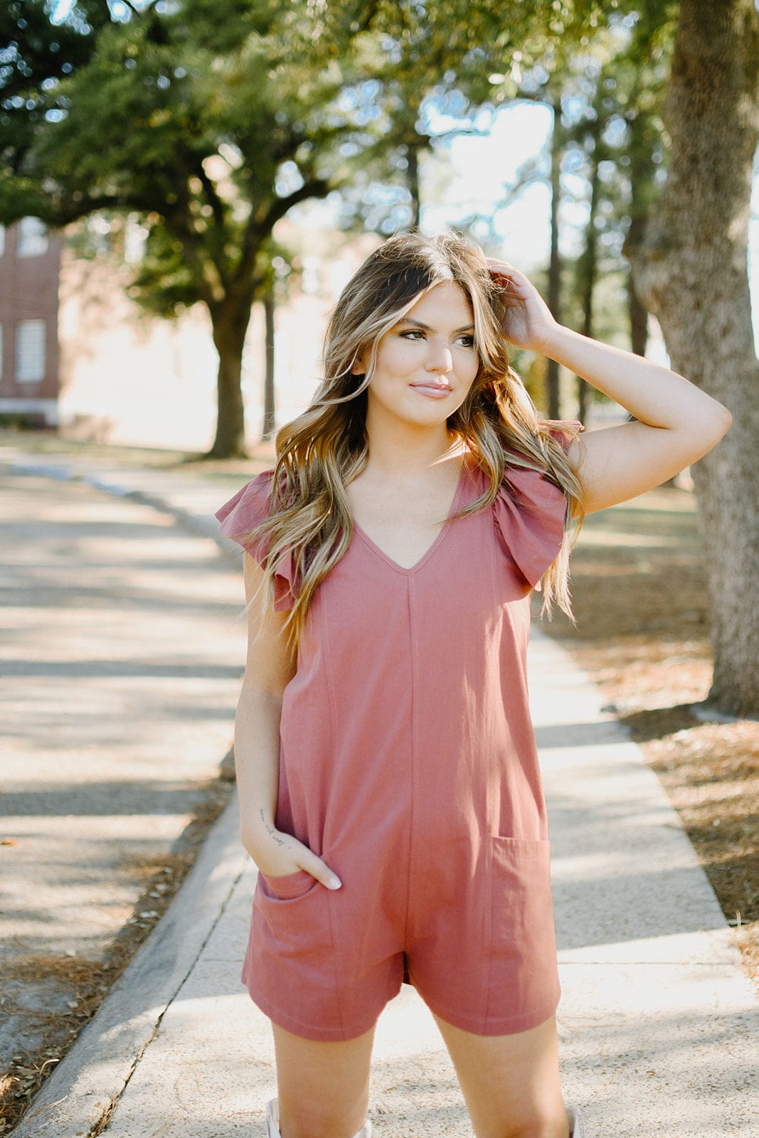 Rust Ruffle Sleeve Romper