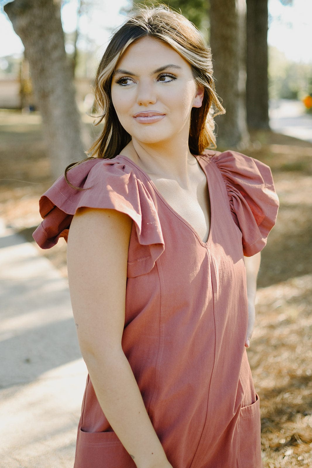 Rust Ruffle Sleeve Romper