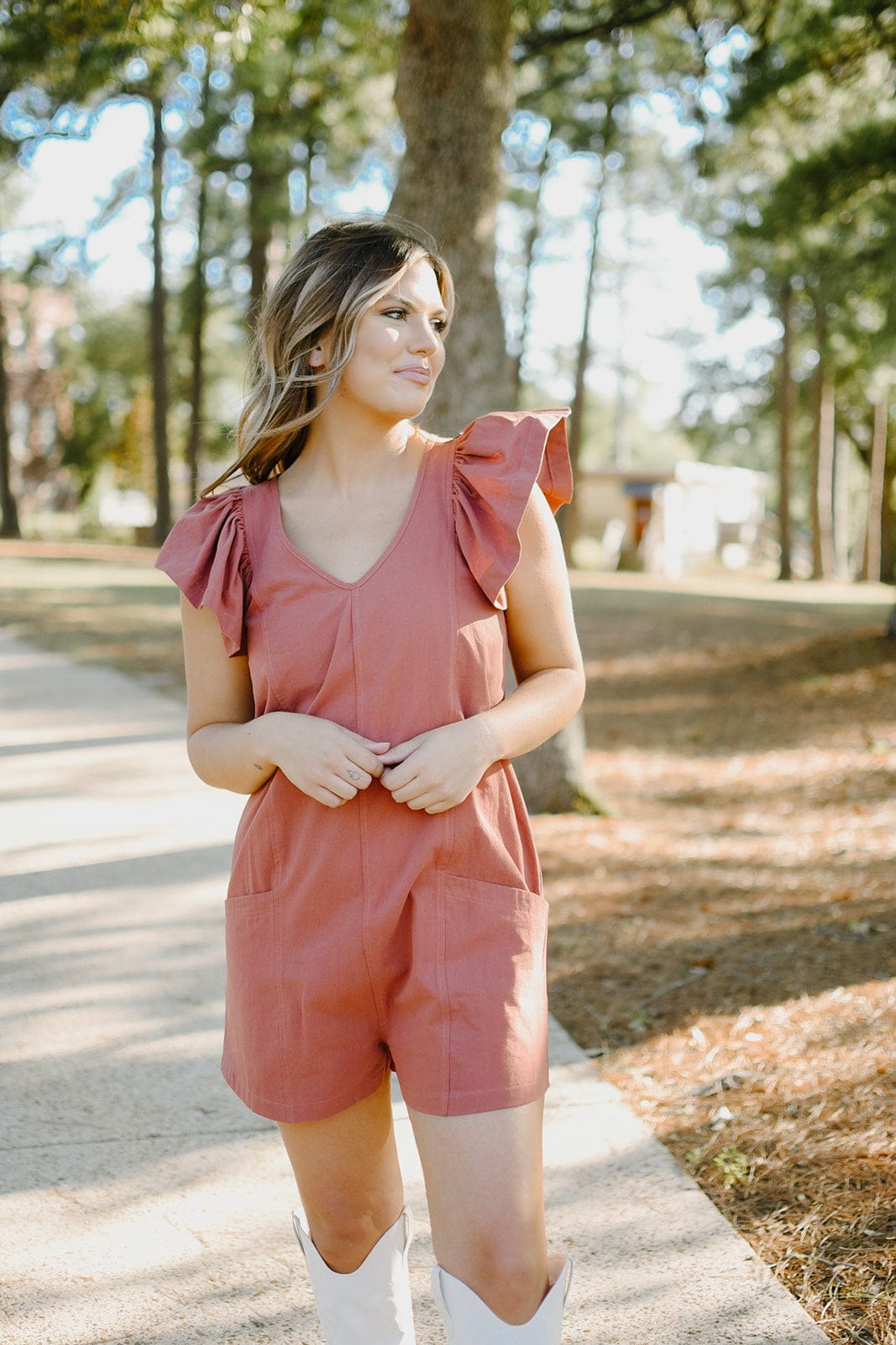 Rust Ruffle Sleeve Romper