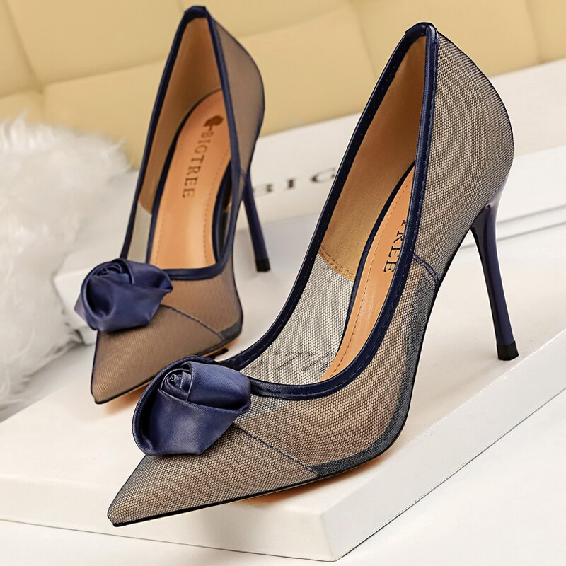 Shoes Rose Flower Woman Pumps Mesh Hollow High Heels Sexy Party Shoes