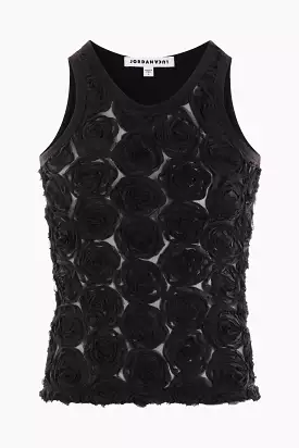 sleeveless top in technical fabric with Roses inserts