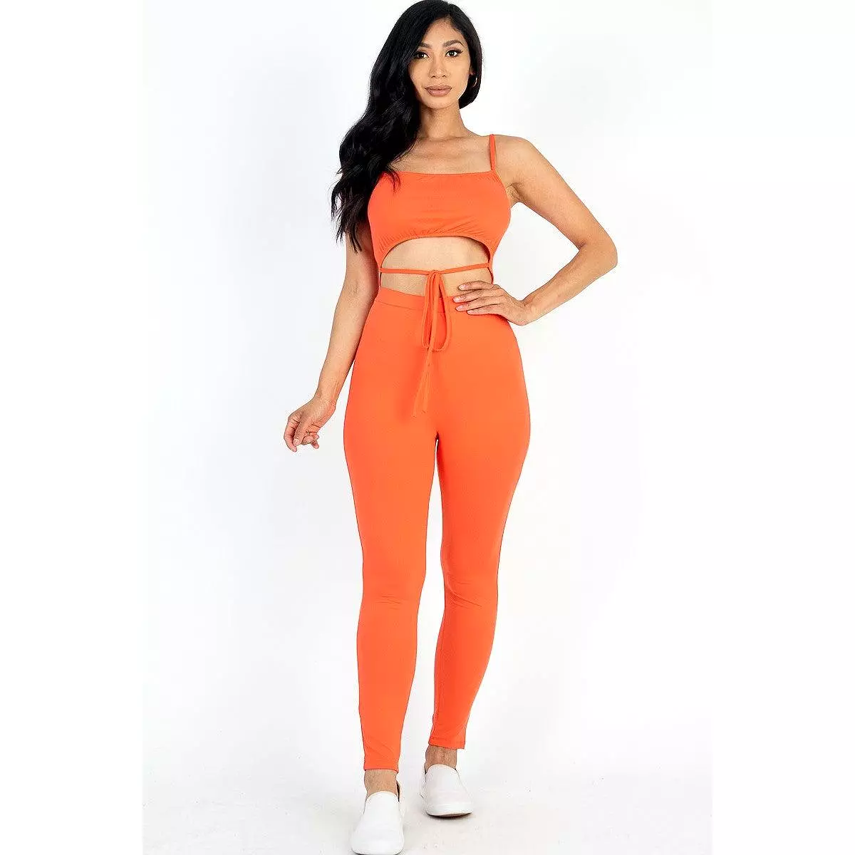 Solid Tie Front Cut Out Jumpsuit