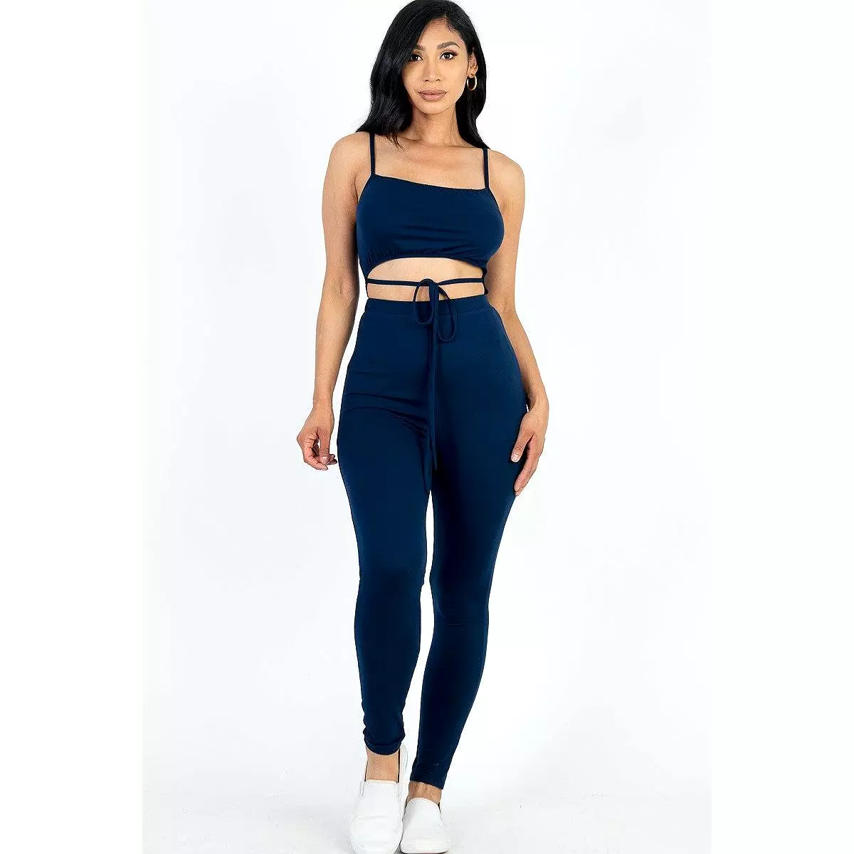 Solid Tie Front Cut Out Jumpsuit