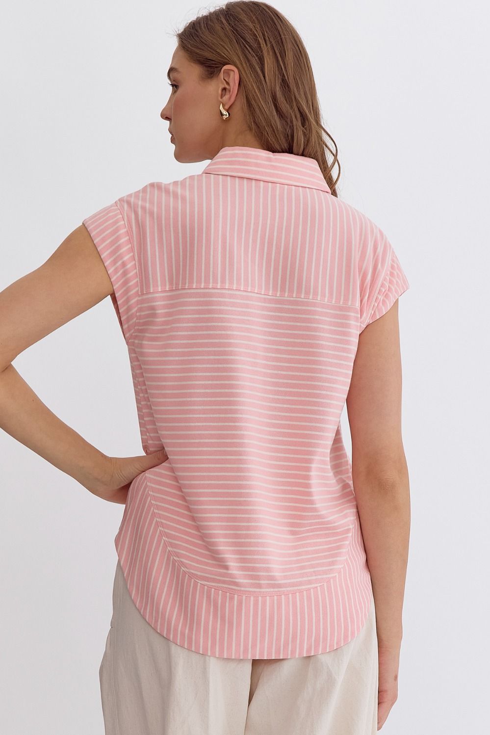 Stripped Collared Sleeveless Top