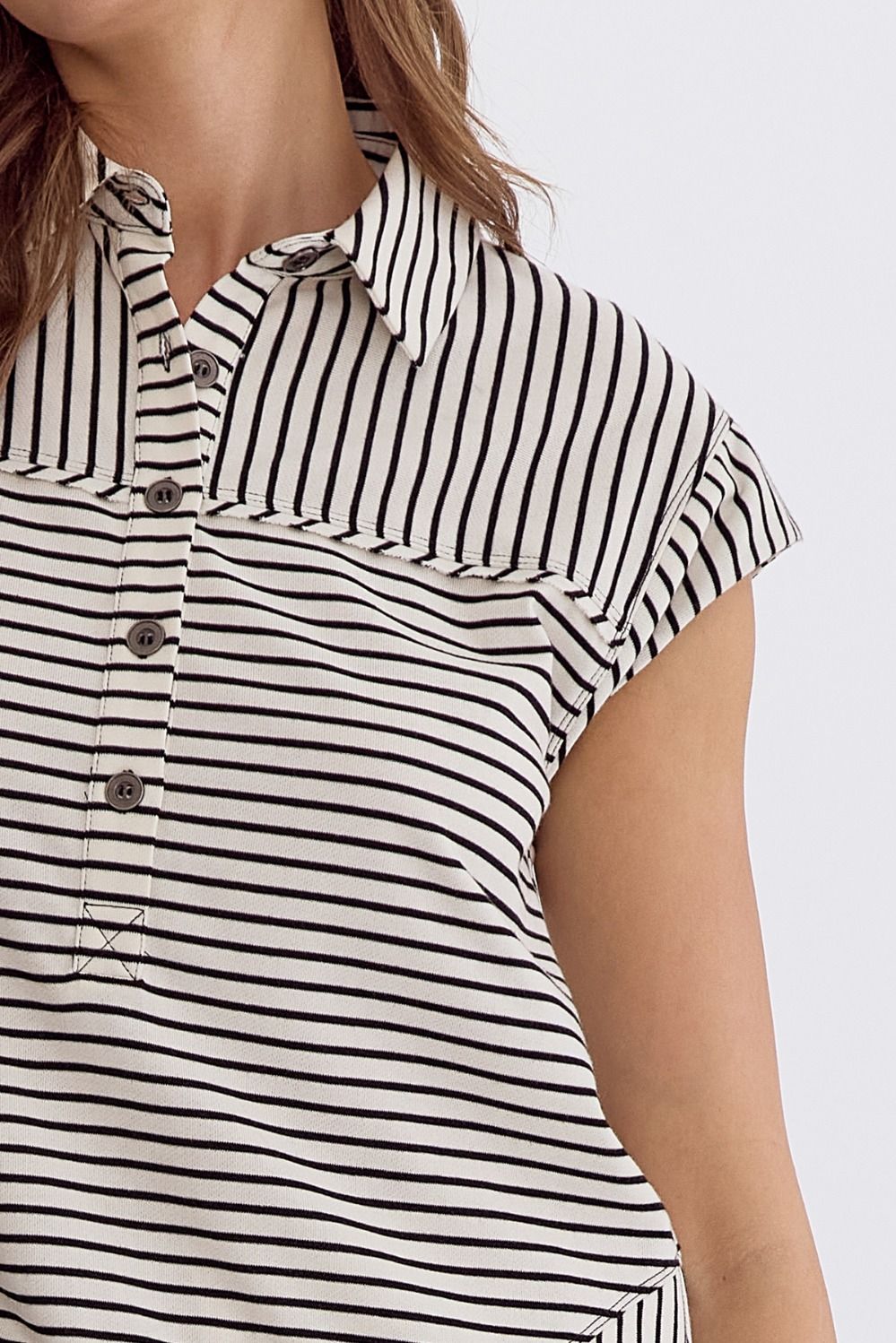 Stripped Collared Sleeveless Top