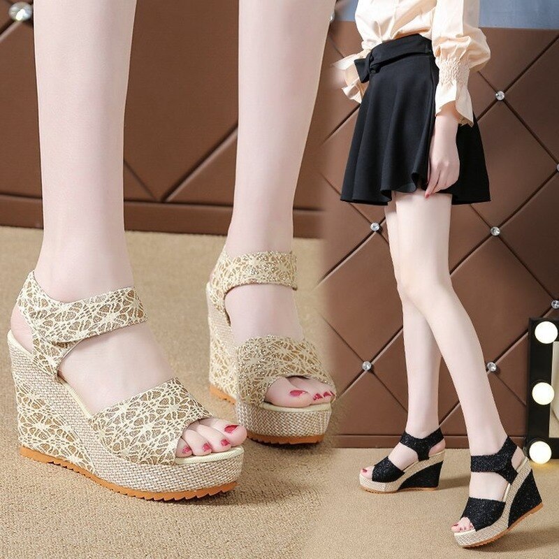 Summer Lace Platform Sandals High Heels  Shoes Open Toe Espadrilles Comfortable Sandals