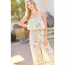 Tube Top With Tier Ruffle Waist Elastic Bottom Lace Trim Jumpsuit