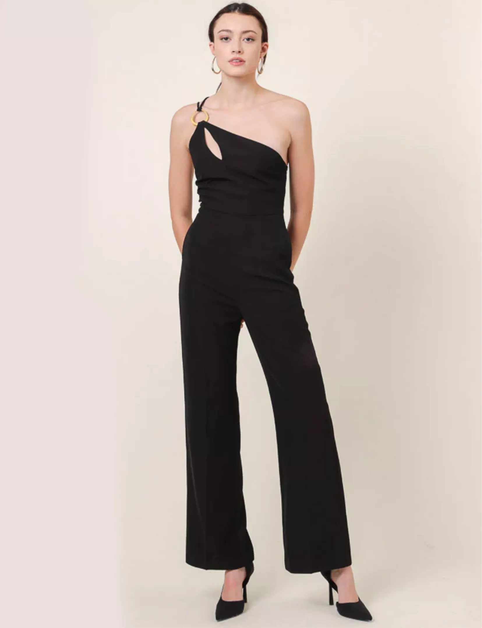 Vaughn One Shoulder Jumpsuit, Black