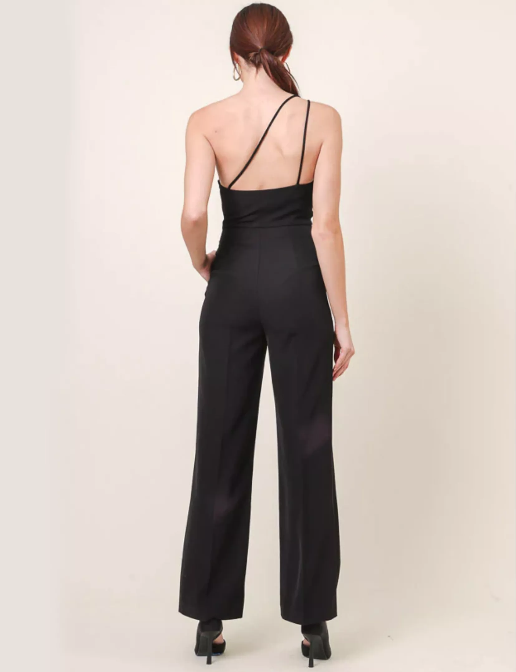 Vaughn One Shoulder Jumpsuit, Black